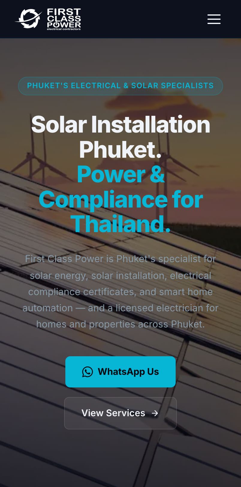 First Class Power website on a phone